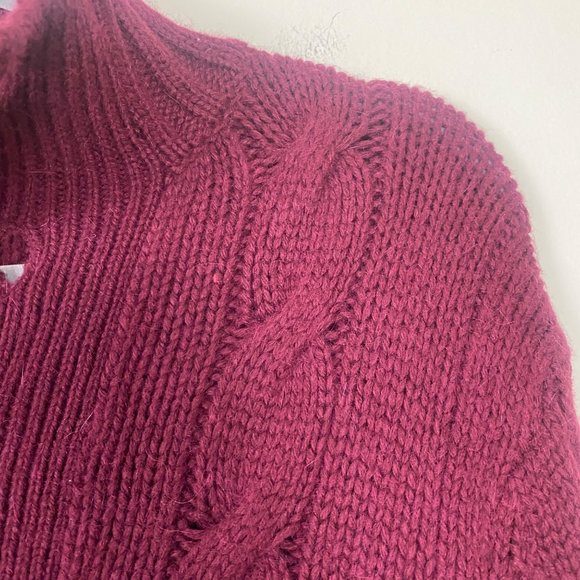 Fossil Brand Mens Burgundy Red Pullover Cable Knit Fisherman Sweater Size S Ango - Picture 8 of 12